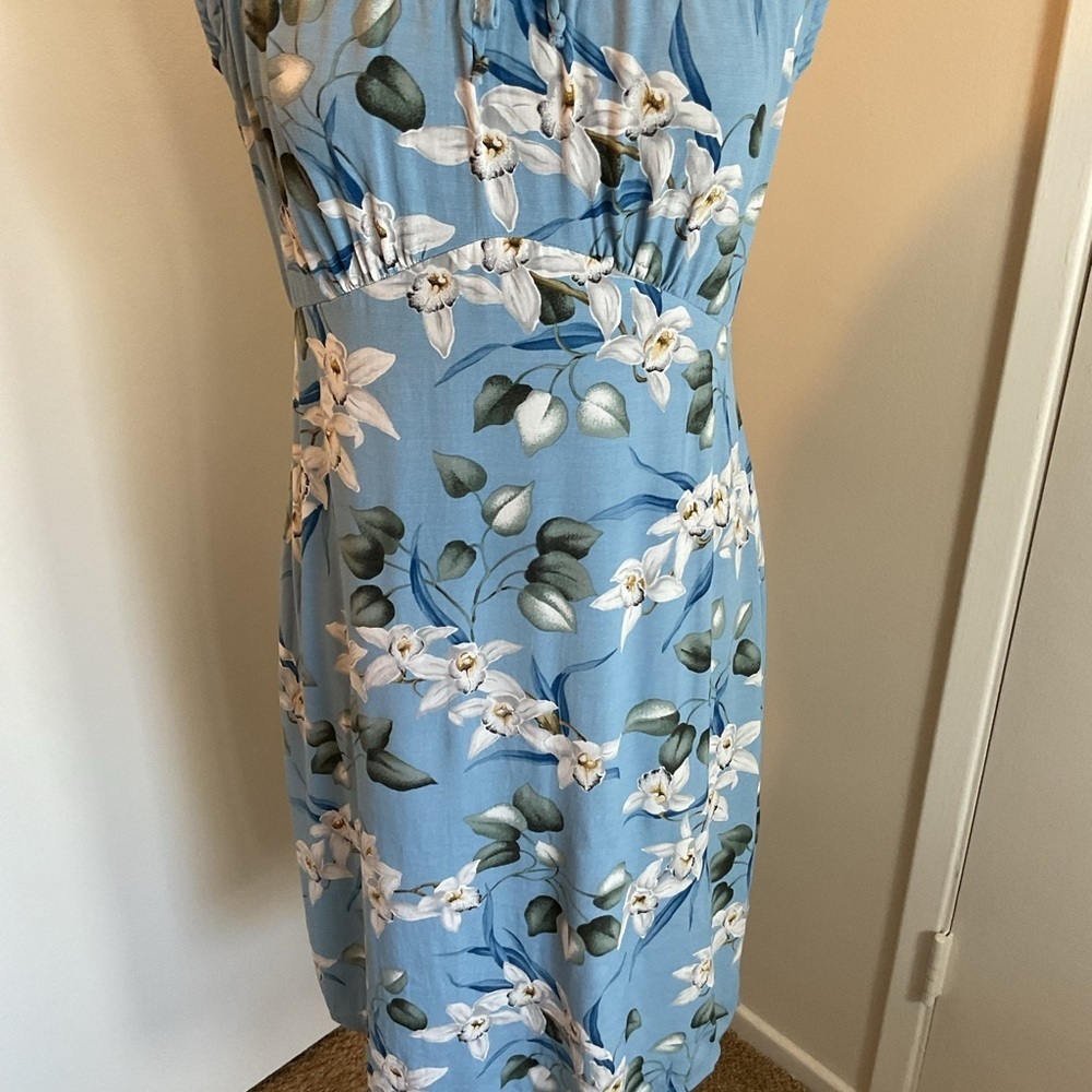 Hilo Hattie Blue Floral Sheath Midi Dress Size Small Wedding Cocktail - Picture 3 of 6